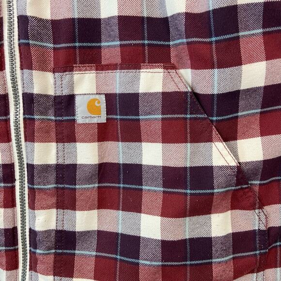 CARHARTT Mens Vest Reversible Quilted Bone/Plaid Red Burgandy Sz XL Lightweight - Picture 8 of 12